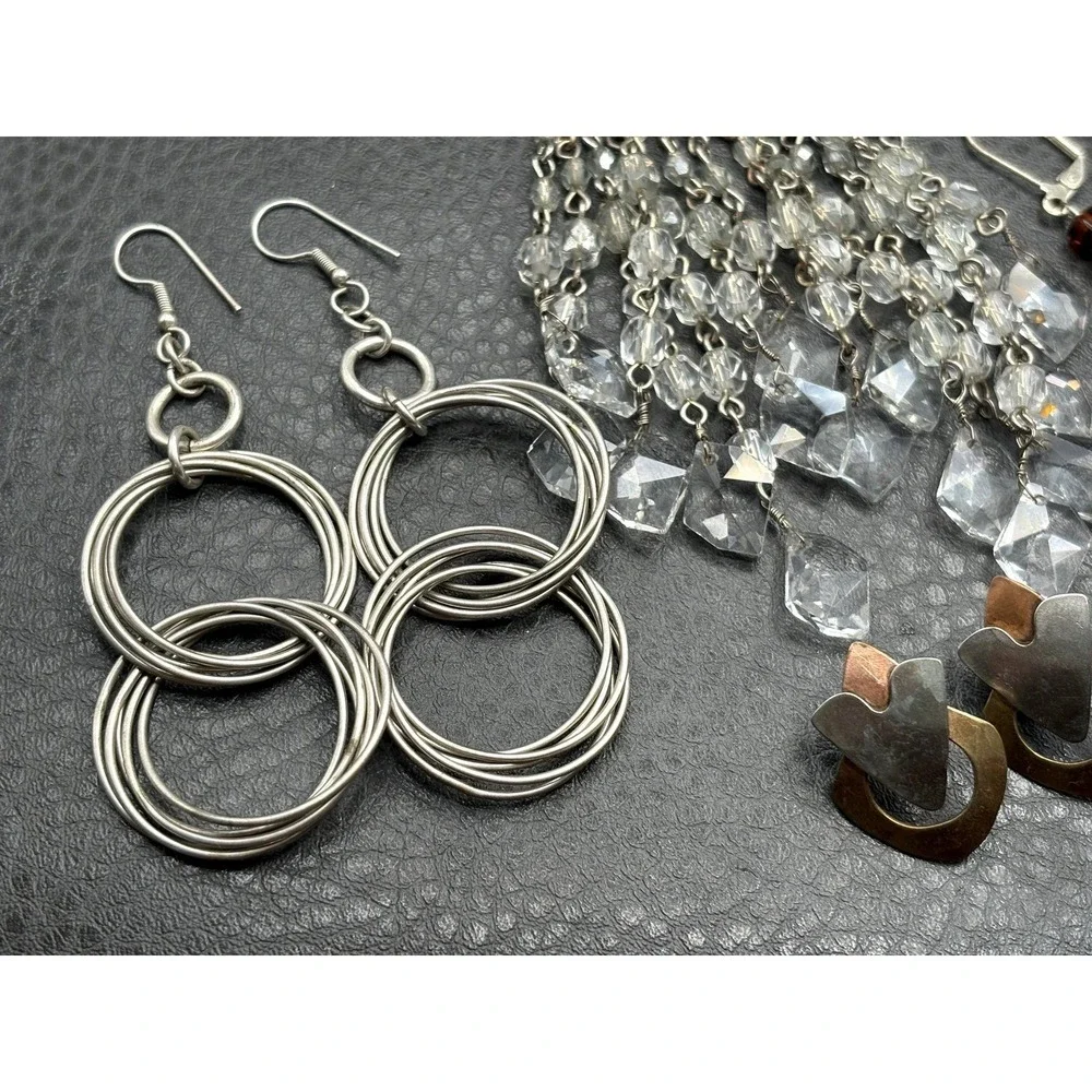 Vintage To Modern Earrings Lot 8 Pairs Mixed Metals Crystals Dangle Bead Stud